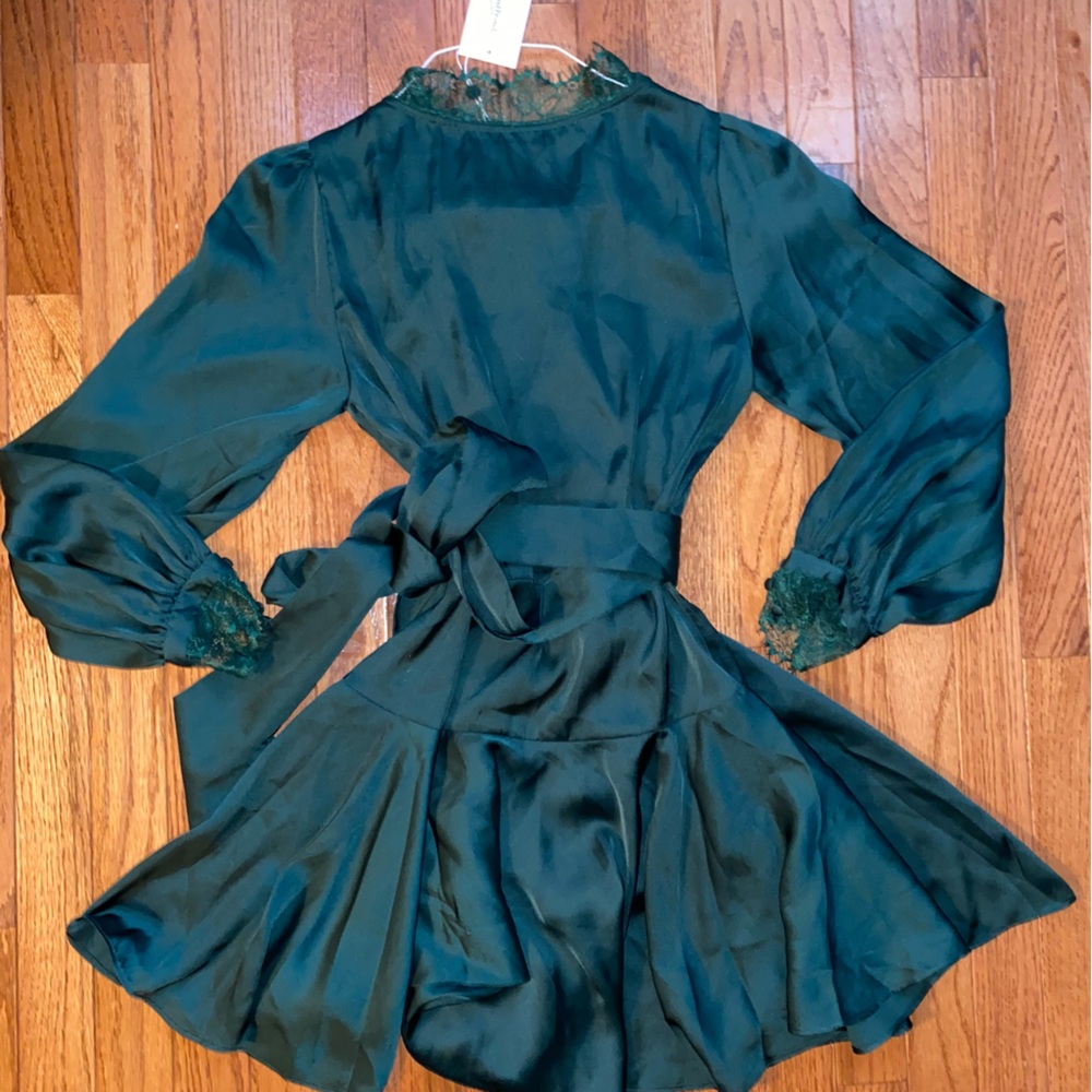 NEW Lovers & Friends $288 NADEEN Dark Green Satin Mini Dress XS NWT - Picture 3 of 12